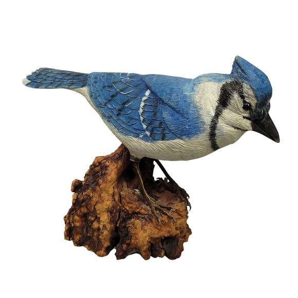 Blue Jay Original Hand Carved Wooden Bird Figurine Vintage Art Sculpture - Picture 1 of 10